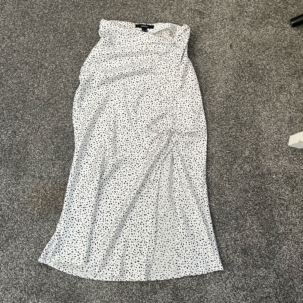 Forever 21 White polka dot petite midi skirt